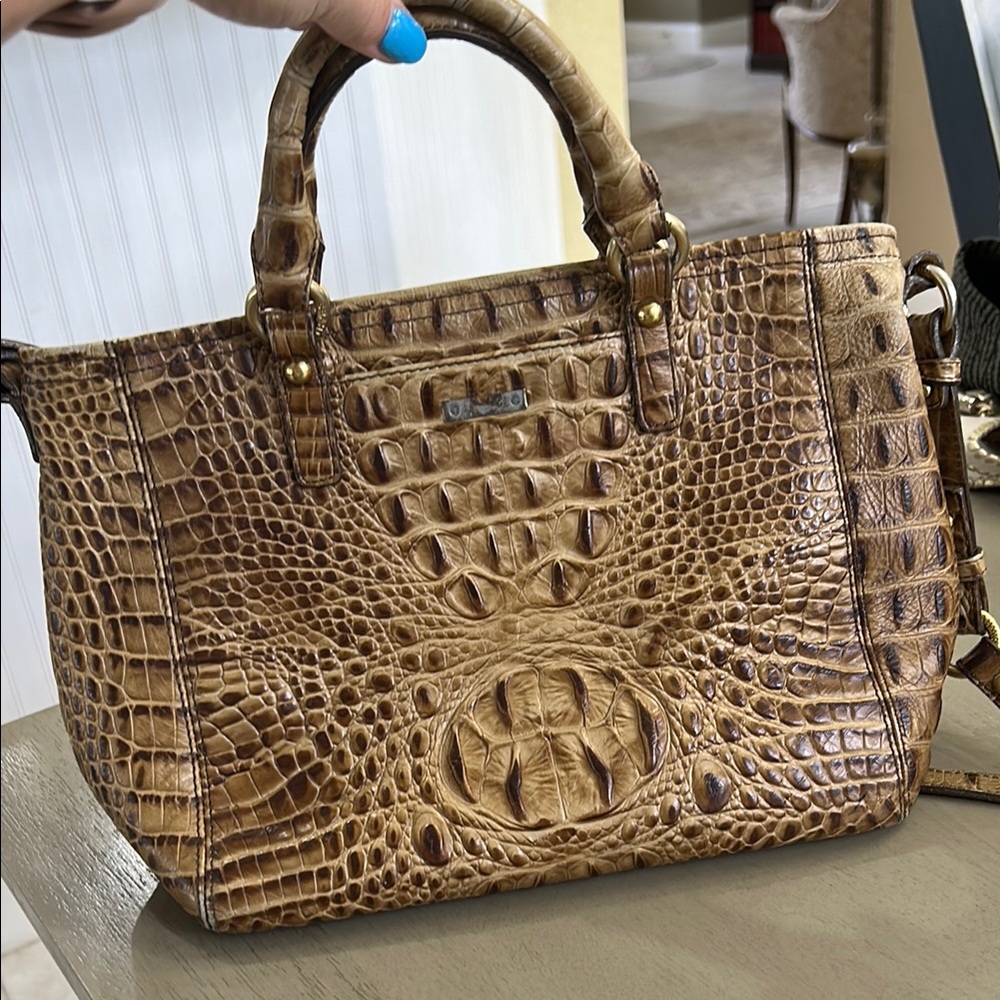 Brahmin Tan Croc-Embossed Crossbody Bag